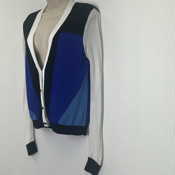 Peter Pilotto - Target Blue Colorblock Long Sleeve Net Cardigan Sweater Small - Picture 7 of 14